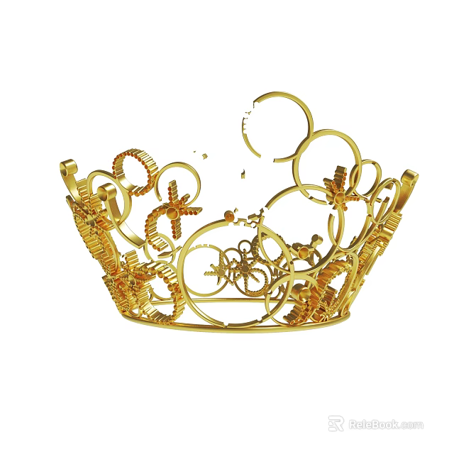 Elegant Golden Crown With Intricate Decorative Rings And Starfish Ornaments 3d model 