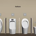 Modern Poliform Bathroom Interior With Three Urinals And Wash Basin