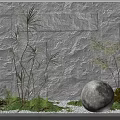 Garden Ornament Featuring Gray Stone Wall White Pebbles Tall Plants Ferns And Glowing Moon Ball