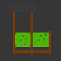 Play Equipment with Gray Roof Orange Pillars Green Fences and Wooden Platform