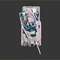 Artistic Military Vehicle With Pink White Camouflage Blue Wheels And Antennas