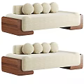 Modern Sofa Set With Beige Fabric Wooden Frame And Round Pillows 3d model