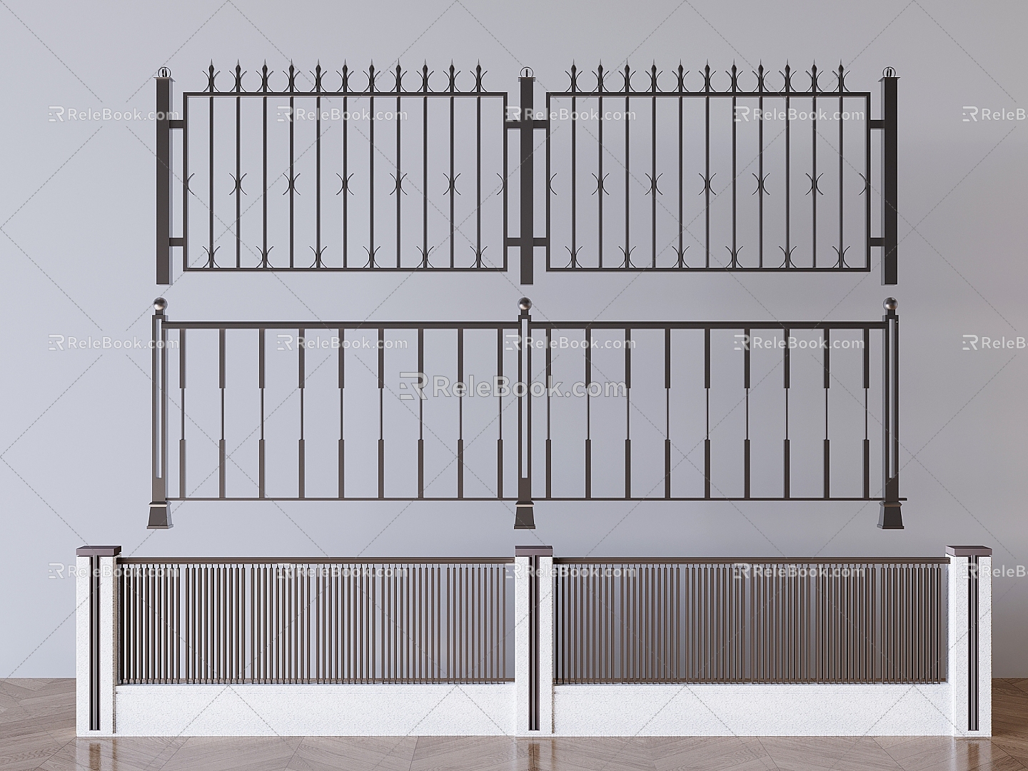 Modern wrought iron railing fence guardrail fence 3d model