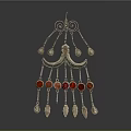 Elegant Golden Pendant With Red Beads And Multiple Hanging Decorative Elements 3d model