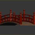 Traditional Red Bridge With Wooden Deck And Ornate Red Railings Adorned With Ornamental Posts