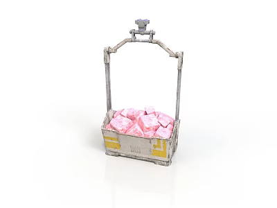 Industrial Metal Hanging Crate Frame With Pink Storage Blocks Inside 3d model