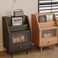 Two Modern Dark And Light Wood Sideboards With Grid Doors And Decorative Top Items