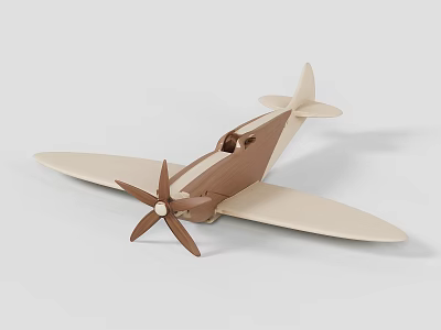 Wooden Airplane Model Featuring Propeller Wings And Beige Brown Fuselage 3d model