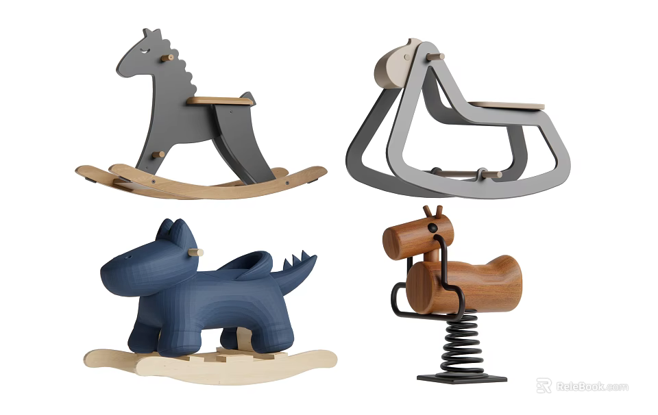 Creative Building Blocks Rocking Horse Designs Featuring Diverse Animal Shapes And Colorful Styles 3d model 
