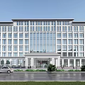 Modern Multi story Office Building With Glass Facade Green Landscaping And Parking