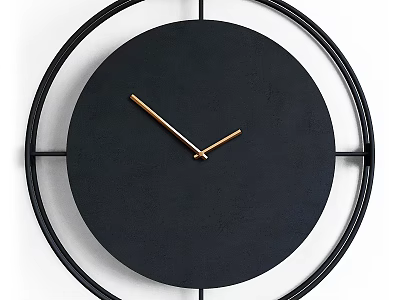 Black Circular Wall Clock With Double Ring Frame And Golden Hands 3d model
