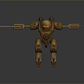 Mechanical Robot Character And Insect Creature With Golden Armor Glowing Eyes And Mechanical Arms