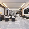 Modern Living Dining Room Interior With Sofa Coffee Table TV Wall And Cabinets