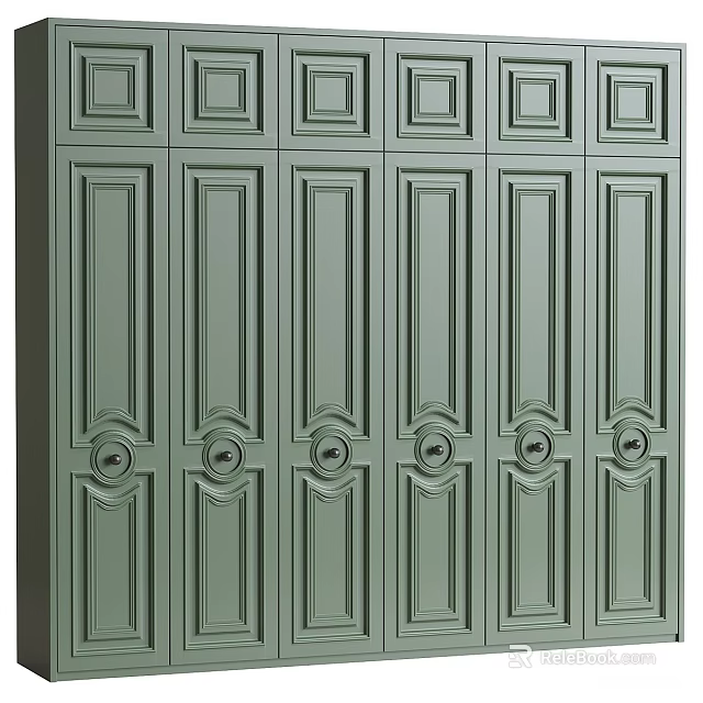 Classic Green Wardrobe With Paneled Door Design And Elegant Knob Accents For Home Interior 3d model 