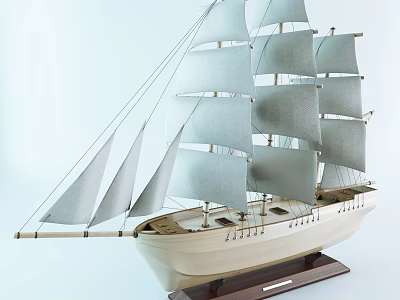 Wooden Sailing Ship Model Decorative Ornament With White Sails And Base 3d model