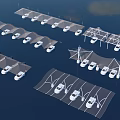 Tensile Membrane Car Parking Structures With Support Frames Covering White Vehicles In Rows