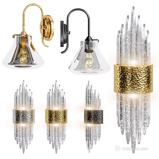 Modern Crystal Chandeliers With Transparent Glass Rods And Gold Accents For Interior Design 3d model 