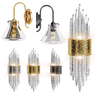 Modern Crystal Chandeliers With Transparent Glass Rods And Gold Accents For Interior Design 3d model