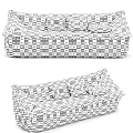 Modern Three Seater Sofa With Black Gray Upholstery Stitched Details And Decorative Cushions