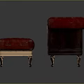 Vintage Red Sofa and Ottoman with Carved Wooden Legs and Tufted Design
