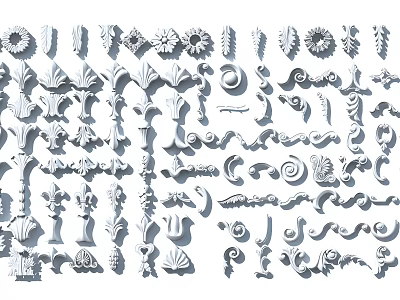 Various Intricate Decorative Carvings With Floral Leaf Scroll And Classic Patterns 3d model