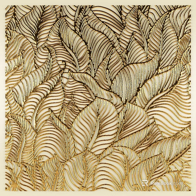 Gold Leaf Pattern Wall Decor With Intricate Texture And Artistic Design 3d model