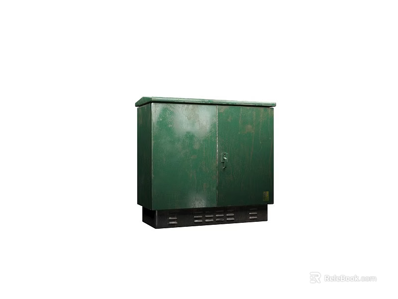 Green Metal Electrical Enclosure With Rustic Surface And Bottom Ports For Outdoor Power Distribution 3d model 