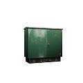 Green Metal Electrical Enclosure With Rustic Surface And Bottom Ports For Outdoor Power Distribution