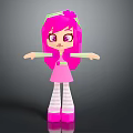 Cartoon Character with Pink Hair Green Headband Pink Dress Striped Socks Pink Shoes Arms Outstretched