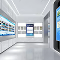 Modern Exhibition Hall Interior With Display Stand Large Screen And Information Panels 3d model