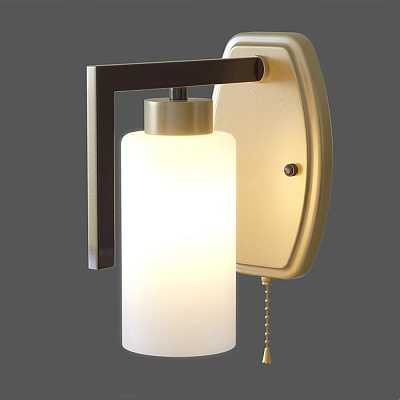Modern Wall Lamp With White Glass Shade And Metal Frame Pull Chain Switch 3d model