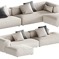 Modern Light Beige L Shaped Sofa Set With Multiple Grey And Beige Cushions 3d model