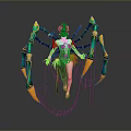 Fantasy Half Spider Character Design With Green Gold Armor Red Accents And Multiple Legs
