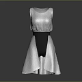 Sleeveless Silver Glitter Dress With Black Waistband And Flowy Skirt Design