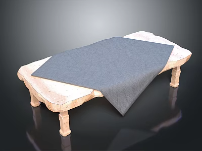 Wooden Dining Table Set With Gray Tablecloth And Styled Legs For Home Interior 3d model