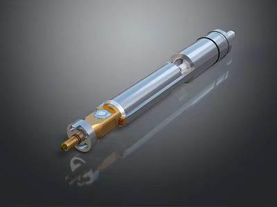 High Precision Computer Cylindrical Component With Silver Metal Body And Gold Accents 3d model