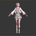 Anime Style Character With Pink Hair And Mythical Creature Inspired Tattoos In White Outfit