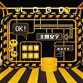 OK Themed Box Display With Yellow Frame Black White Checkered Floor And Decorative Balls