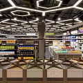 Modern Supermarket Interior Design With Various Product Shelves And Shopping Aisles
