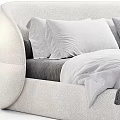 Modern Comfortable Upholstered Double Bed Interior With Soft Pillows Gray Blanket And Curved Headboard