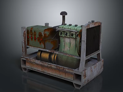 Rusty Vintage Machinery Tire With Old Green Metal Structure And Industrial Design 3d model