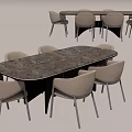 Modern Dining Table and Chairs Set with Marble Top and Light Gray Seats 3d model