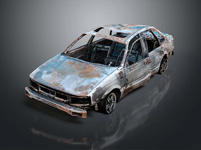 Abandoned Rusted Car With Damaged Roof And Corroded Body Exterior 3d model