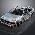Abandoned Rusted Car With Damaged Roof And Corroded Body Exterior