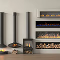 Different Styles of Modern Fireplaces Including Freestanding and Built-in Designs with Wood Pile