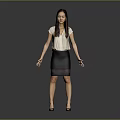 Woman In White Top And Black Sheer Skirt Standing With Arms Outstretched On Dark Background 3d model