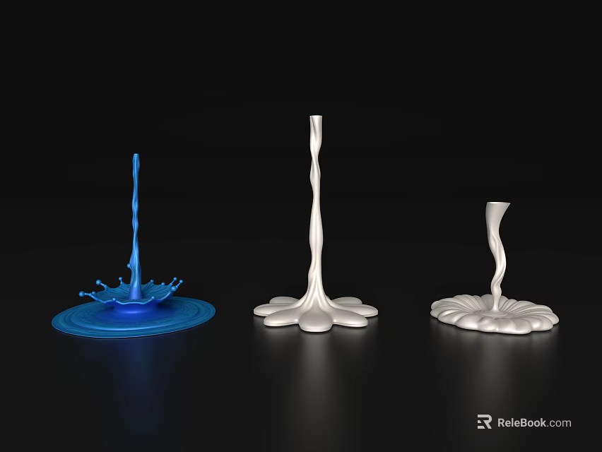 Decorative Ornament Set With Blue And White Flowing Droplet Shapes And Petal Wave Bases 3d model 