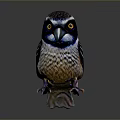 Bird Sculpture With Colorful Feathers Yellow Eyes Black Beak Sharp Claws Against Dark Background