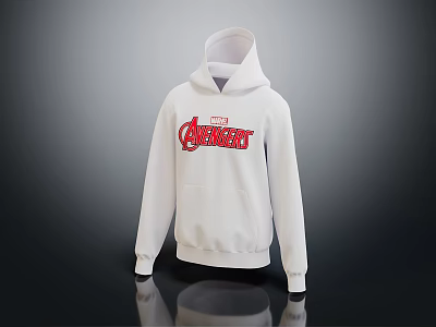 White Long Sleeve Avengers Logo Hoodie With Red Emblem And Comfortable Fit 3d model