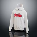White Long Sleeve Avengers Logo Hoodie With Red Emblem And Comfortable Fit